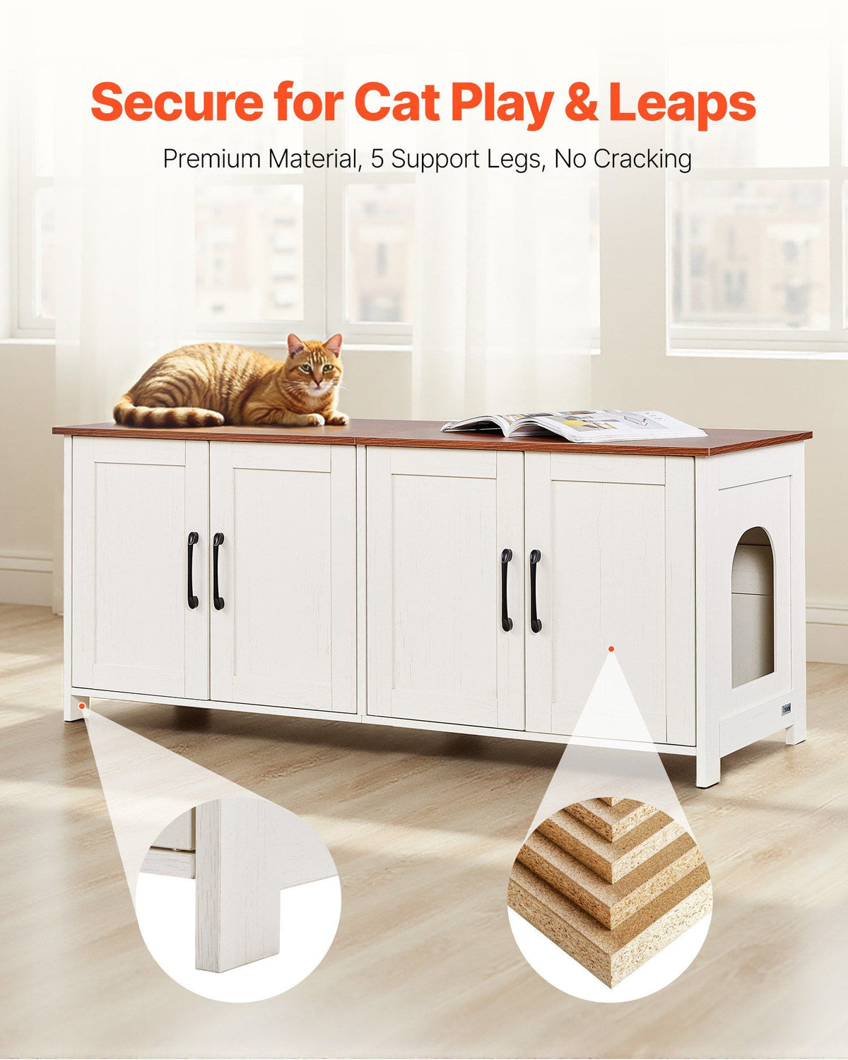 Cat Litter Box Enclosure for Multi Cats, 120 cm Hidden Litter Box Cabinet with 4 Doors & 2 Entries, Indoor V952-JSDMMSPWQ472Z9PLH002V0
