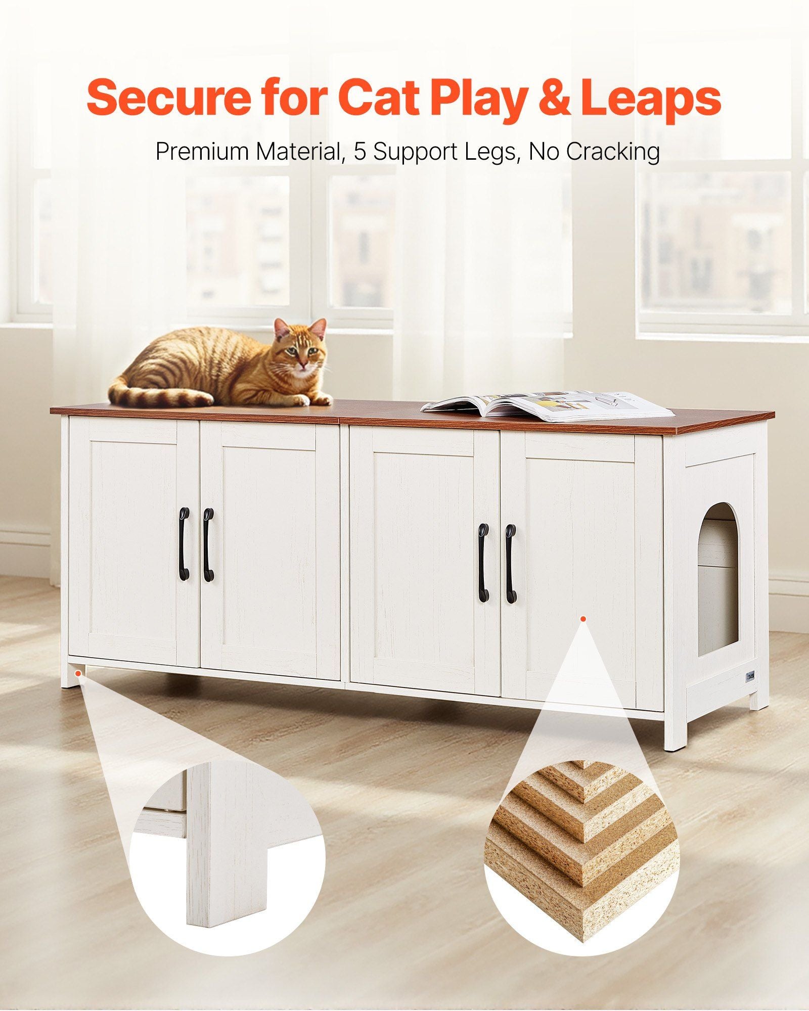 Cat Litter Box Enclosure for Multi Cats, 120 cm Hidden Litter Box Cabinet with 4 Doors & 2 Entries, Indoor V952-JSDMMSPWQ472Z9PLH002V0