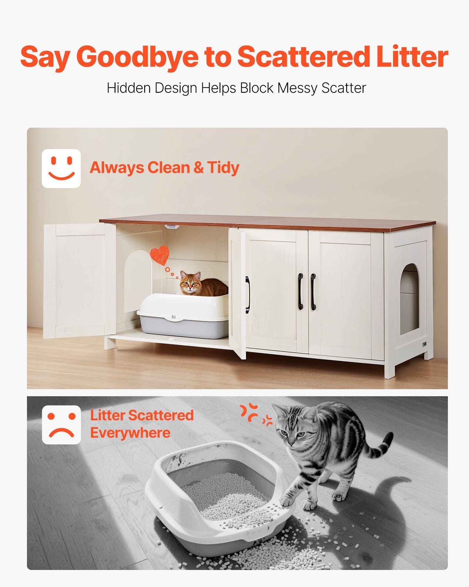 Cat Litter Box Enclosure for Multi Cats, 120 cm Hidden Litter Box Cabinet with 4 Doors & 2 Entries, Indoor V952-JSDMMSPWQ472Z9PLH002V0