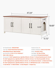 Cat Litter Box Enclosure for Multi Cats, 120 cm Hidden Litter Box Cabinet with 4 Doors & 2 Entries, Indoor V952-JSDMMSPWQ472Z9PLH002V0