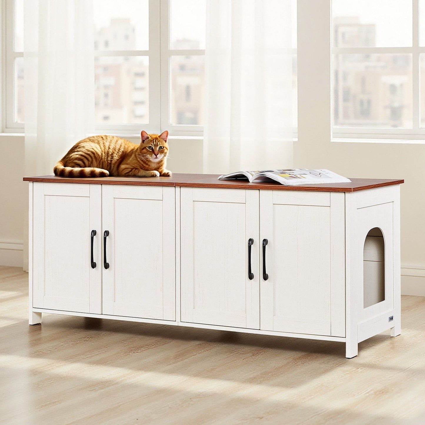Cat Litter Box Enclosure for Multi Cats, 120 cm Hidden Litter Box Cabinet with 4 Doors & 2 Entries, Indoor V952-JSDMMSPWQ472Z9PLH002V0