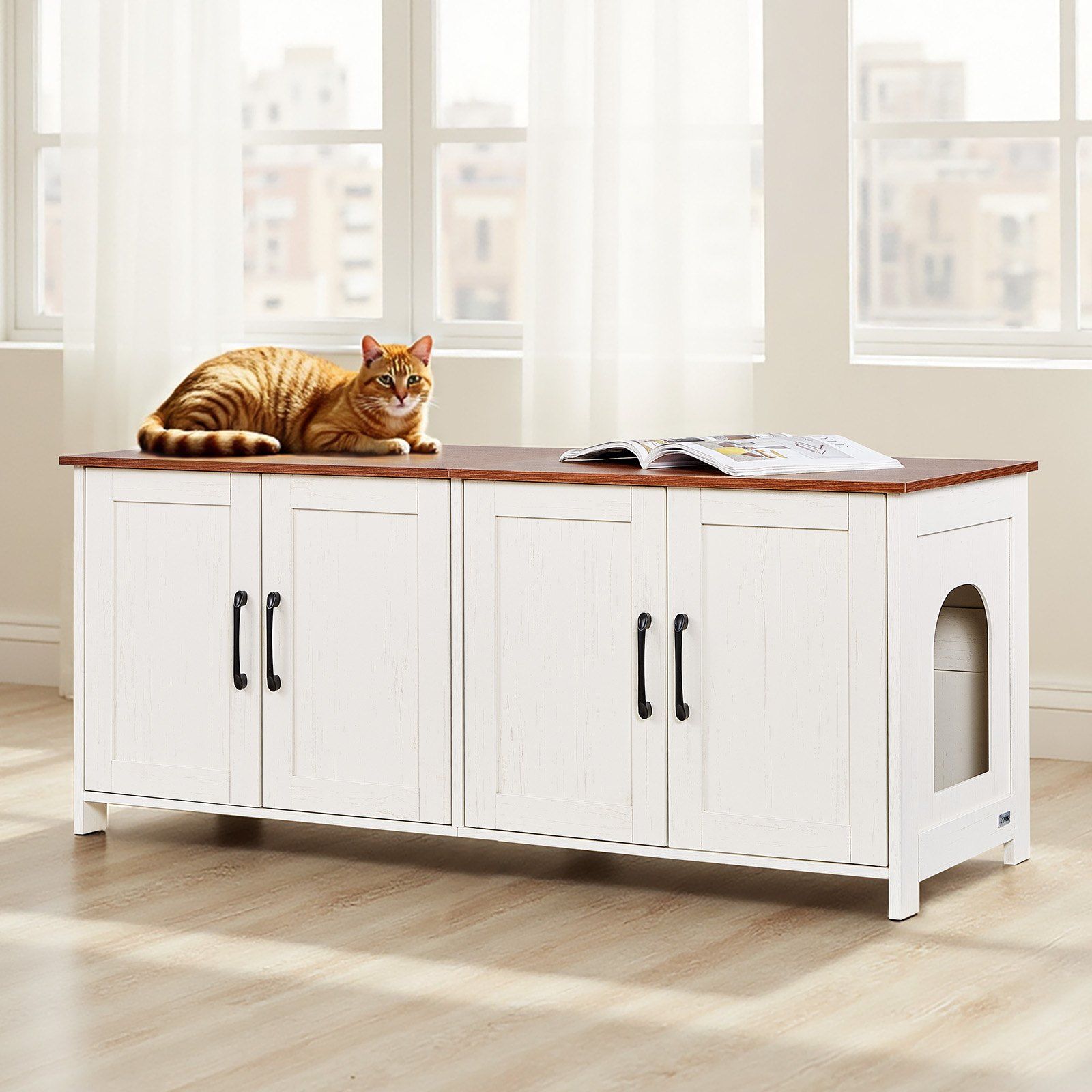 Cat Litter Box Enclosure for Multi Cats, 120 cm Hidden Litter Box Cabinet with 4 Doors & 2 Entries, Indoor V952-JSDMMSPWQ472Z9PLH002V0