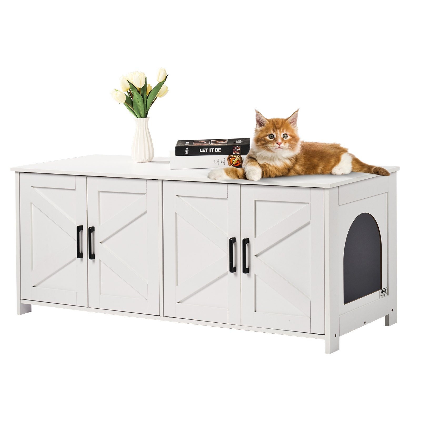 Cat Litter Box Enclosure Wooden Litter Box Furniture Hidden 2 Rooms White V952-JSDMMSPWQ472Z9PLHV0