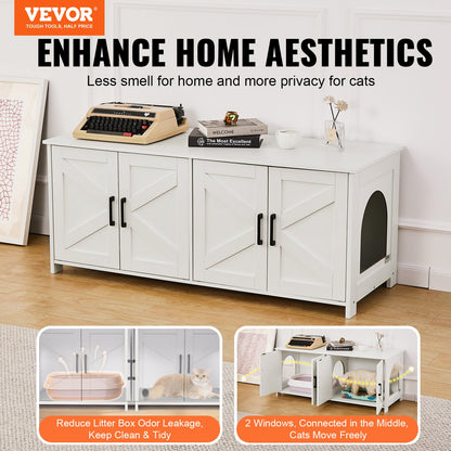 Cat Litter Box Enclosure Wooden Litter Box Furniture Hidden 2 Rooms White V952-JSDMMSPWQ472Z9PLHV0