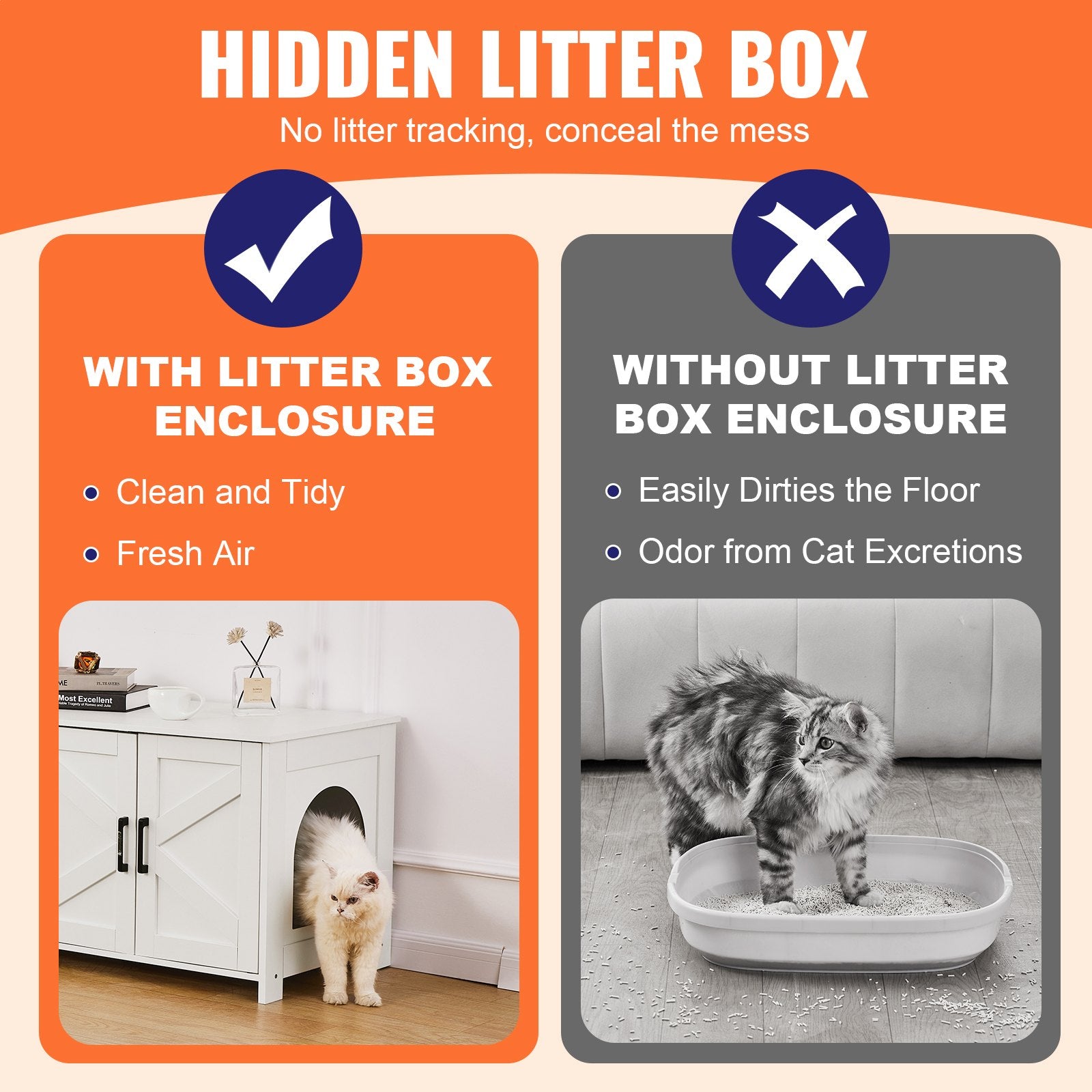 Cat Litter Box Enclosure Wooden Litter Box Furniture Hidden 2 Rooms White V952-JSDMMSPWQ472Z9PLHV0