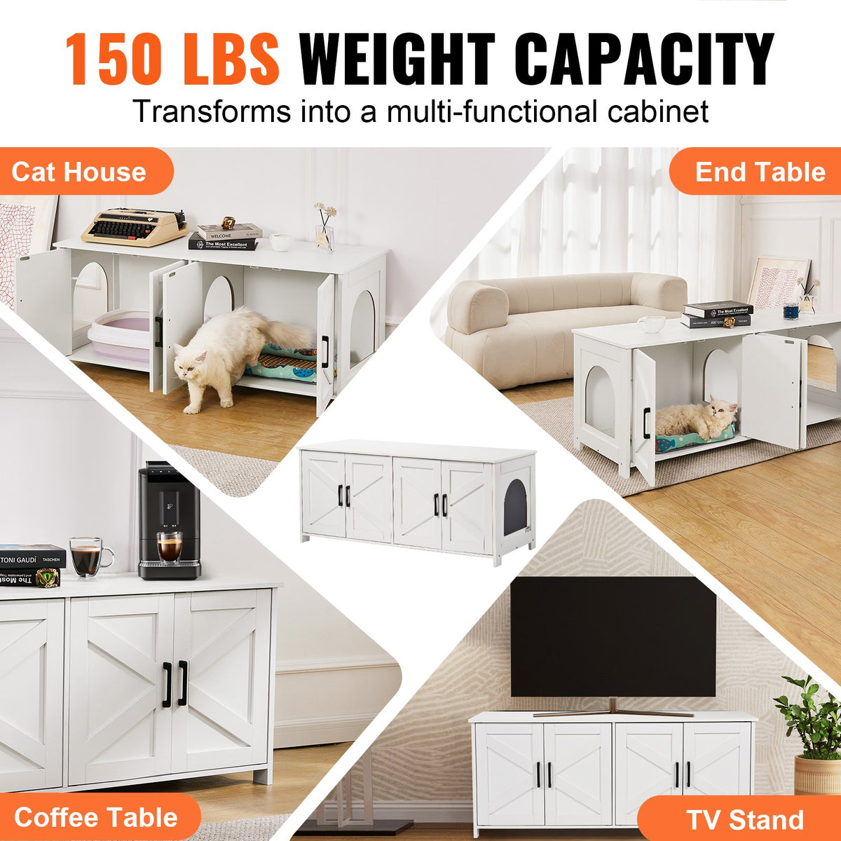 Cat Litter Box Enclosure Wooden Litter Box Furniture Hidden 2 Rooms White V952-JSDMMSPWQ472Z9PLHV0