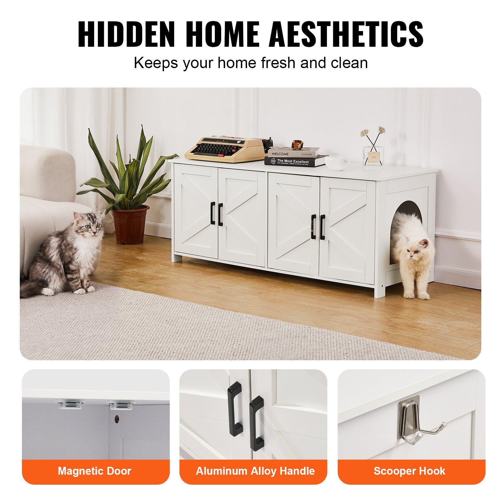 Cat Litter Box Enclosure Wooden Litter Box Furniture Hidden 2 Rooms White V952-JSDMMSPWQ472Z9PLHV0