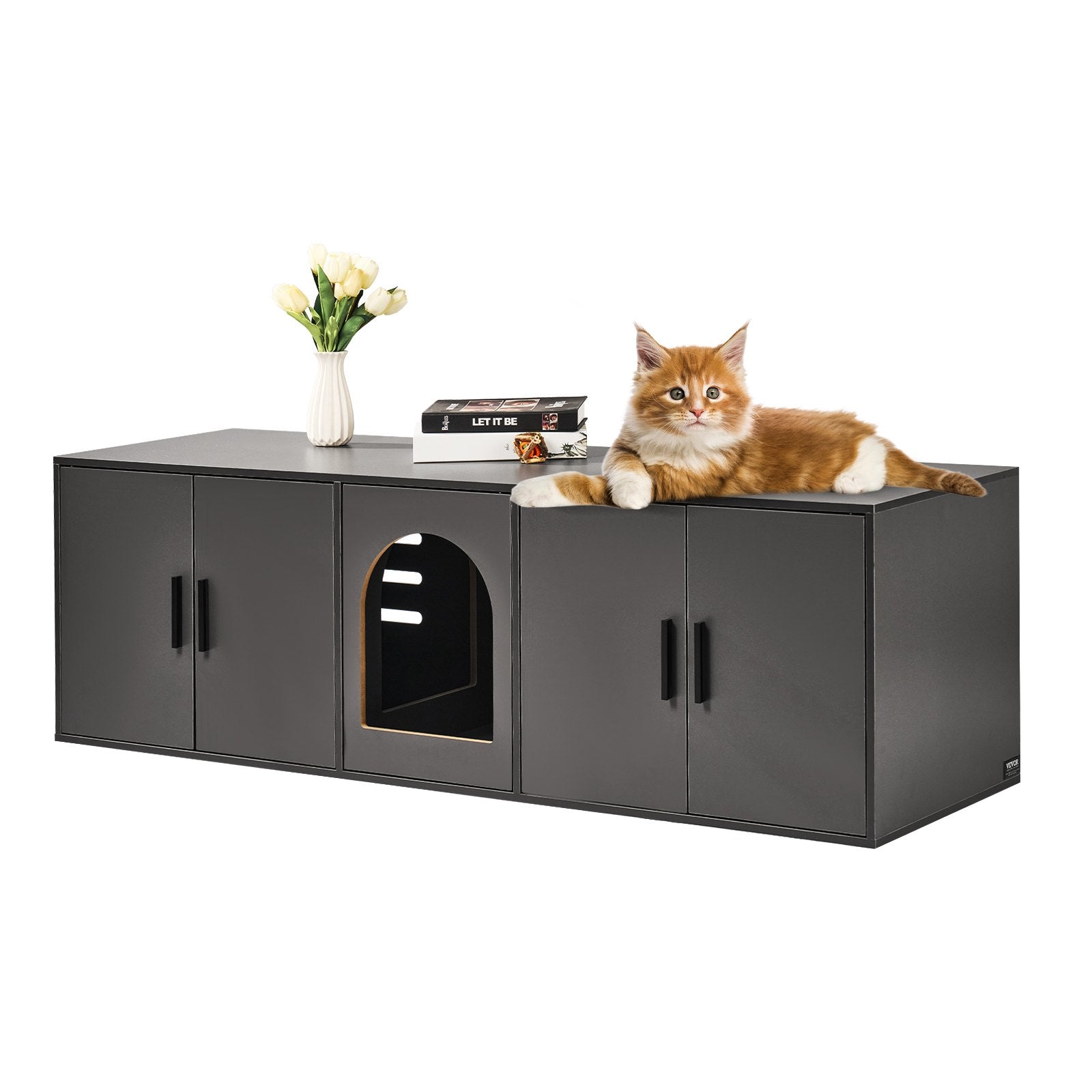 Cat Litter Box Enclosure Wooden Litter Box Furniture Hidden 57.9" Black V952-JSDMMSPWQ57IJ8E5FV0