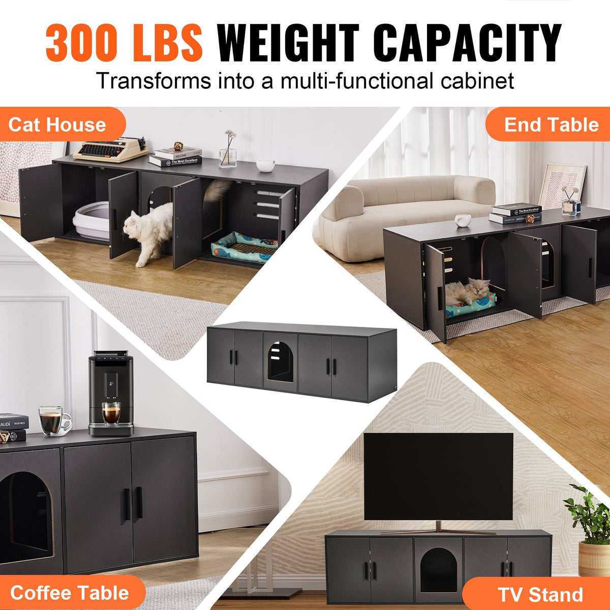 Cat Litter Box Enclosure Wooden Litter Box Furniture Hidden 57.9" Black V952-JSDMMSPWQ57IJ8E5FV0