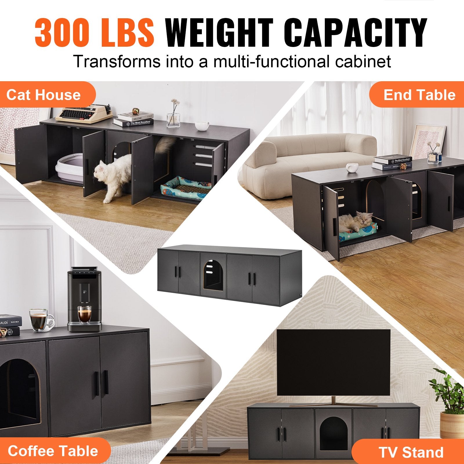Cat Litter Box Enclosure Wooden Litter Box Furniture Hidden 57.9" Black V952-JSDMMSPWQ57IJ8E5FV0
