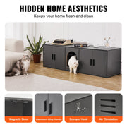 Cat Litter Box Enclosure Wooden Litter Box Furniture Hidden 57.9" Black V952-JSDMMSPWQ57IJ8E5FV0