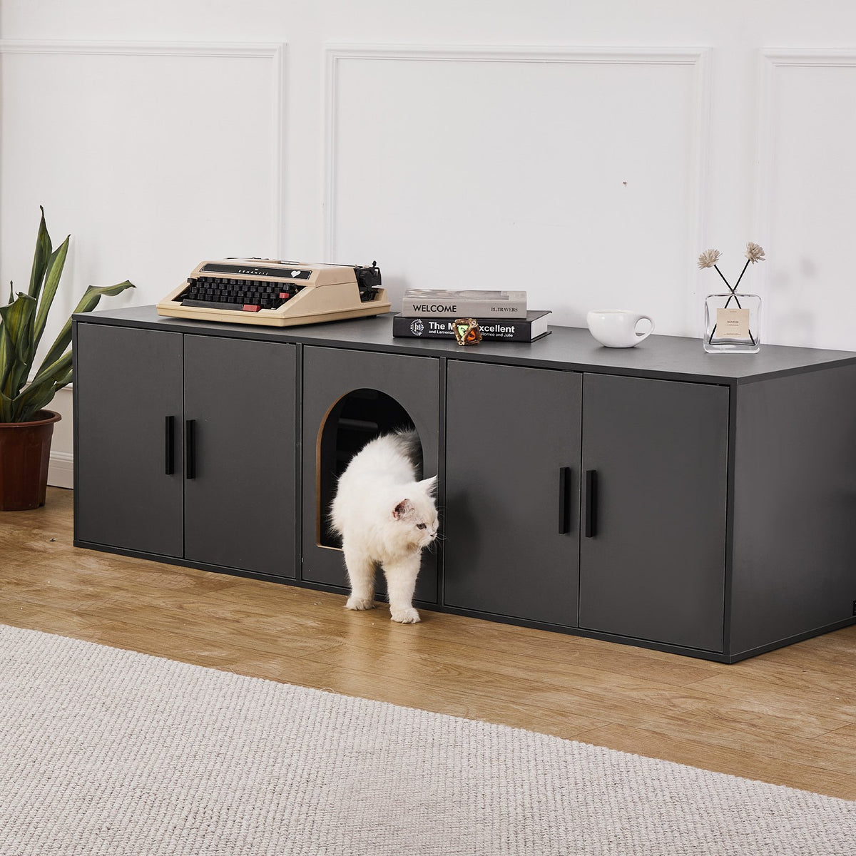 Cat Litter Box Enclosure Wooden Litter Box Furniture Hidden 57.9" Black V952-JSDMMSPWQ57IJ8E5FV0