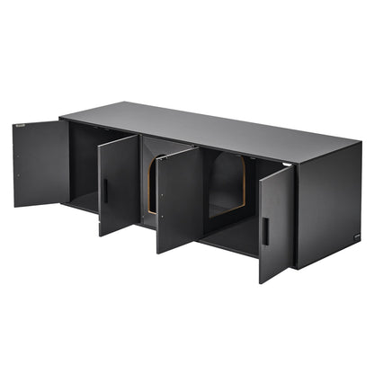 Cat Litter Box Enclosure Wooden Litter Box Furniture Hidden 57.9" Black V952-JSDMMSPWQ57IJ8E5FV0