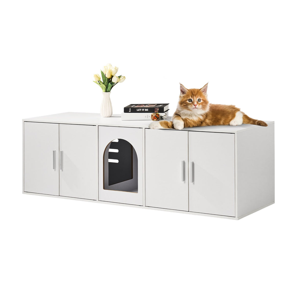 Cat Litter Box Enclosure Wooden Litter Box Furniture Hidden 57.9" White V952-JSDMMSPWQ57IKZ26TV0