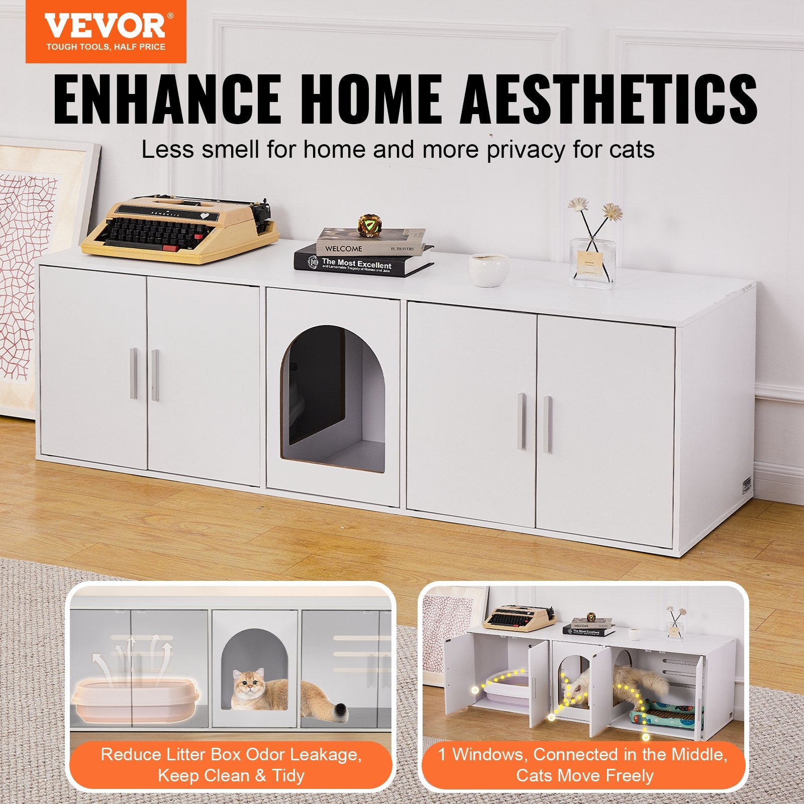 Cat Litter Box Enclosure Wooden Litter Box Furniture Hidden 57.9" White V952-JSDMMSPWQ57IKZ26TV0