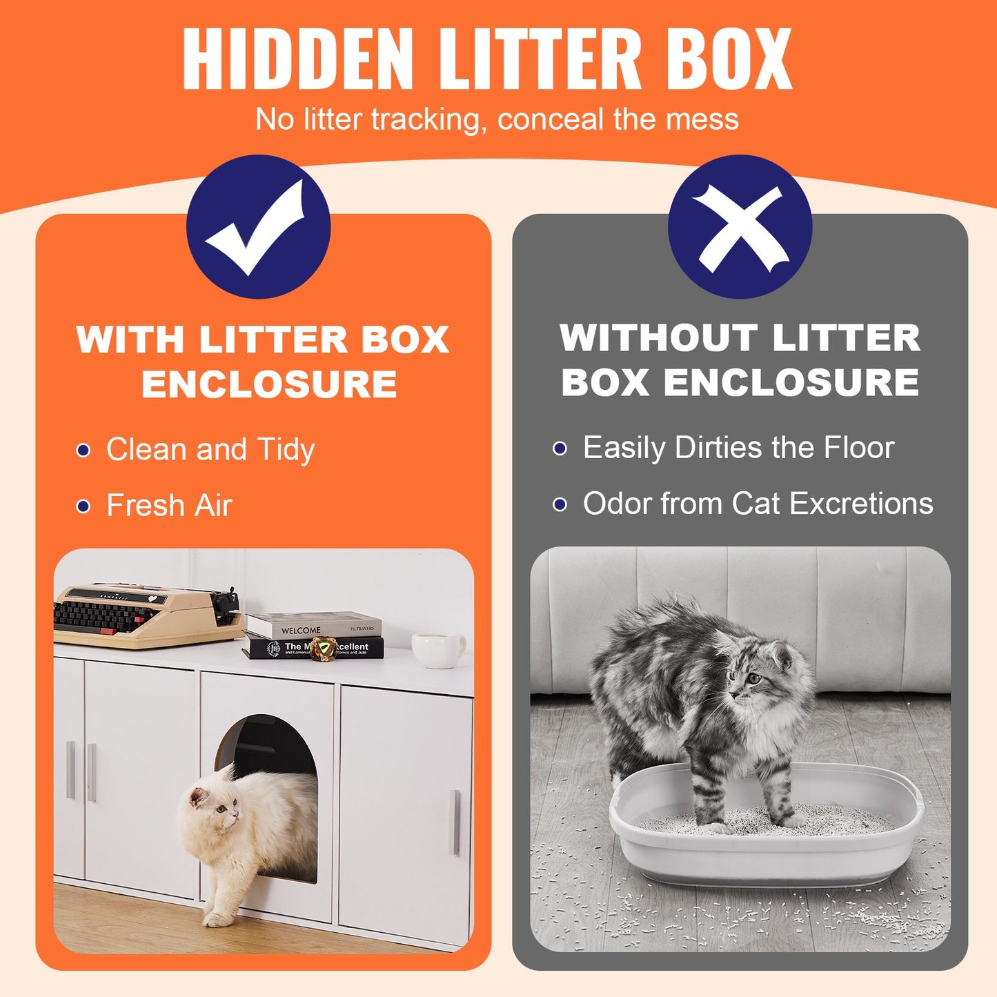 Cat Litter Box Enclosure Wooden Litter Box Furniture Hidden 57.9" White V952-JSDMMSPWQ57IKZ26TV0