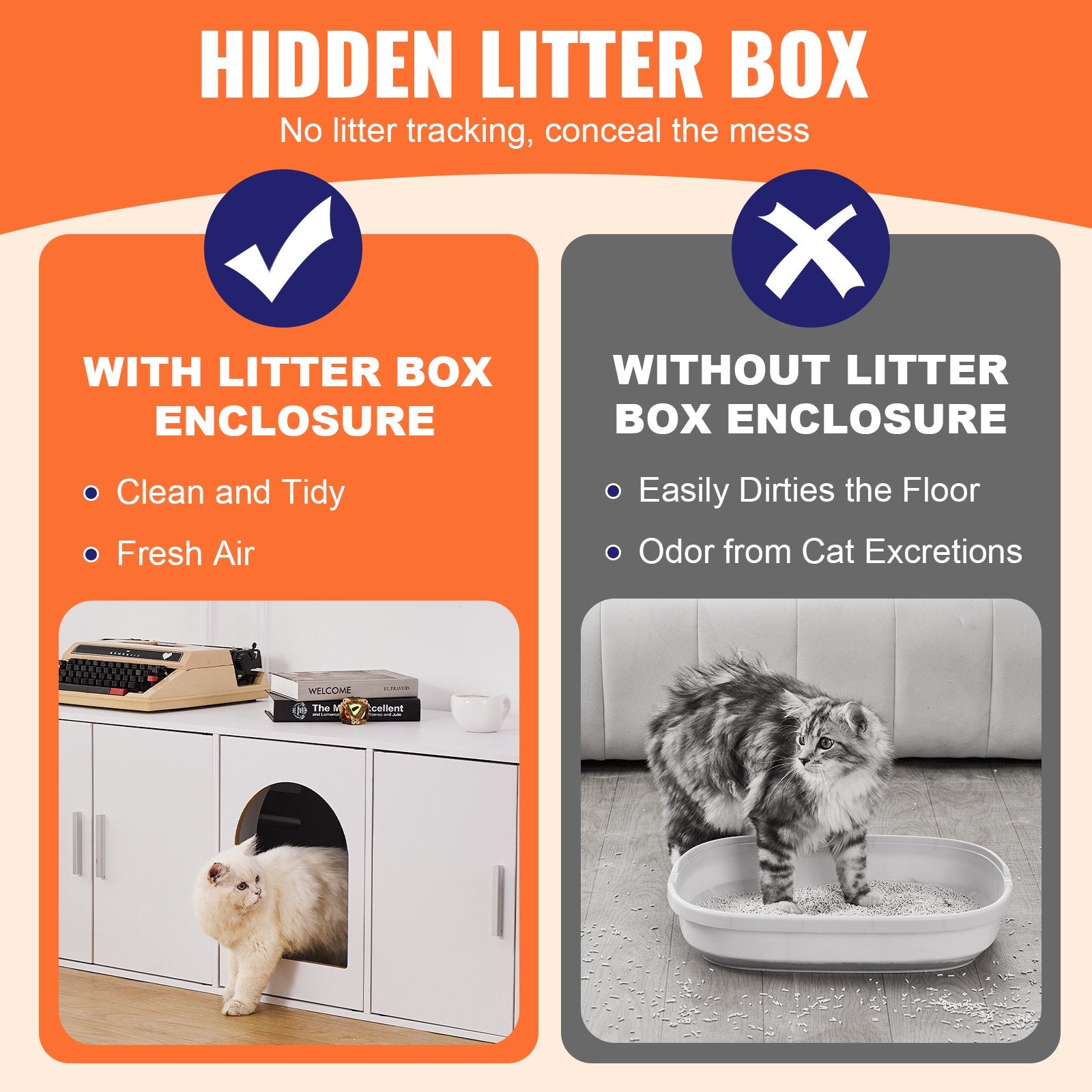Cat Litter Box Enclosure Wooden Litter Box Furniture Hidden 57.9" White V952-JSDMMSPWQ57IKZ26TV0