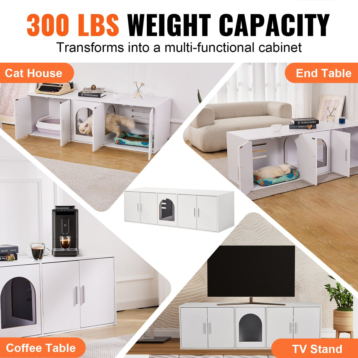 Cat Litter Box Enclosure Wooden Litter Box Furniture Hidden 57.9" White V952-JSDMMSPWQ57IKZ26TV0
