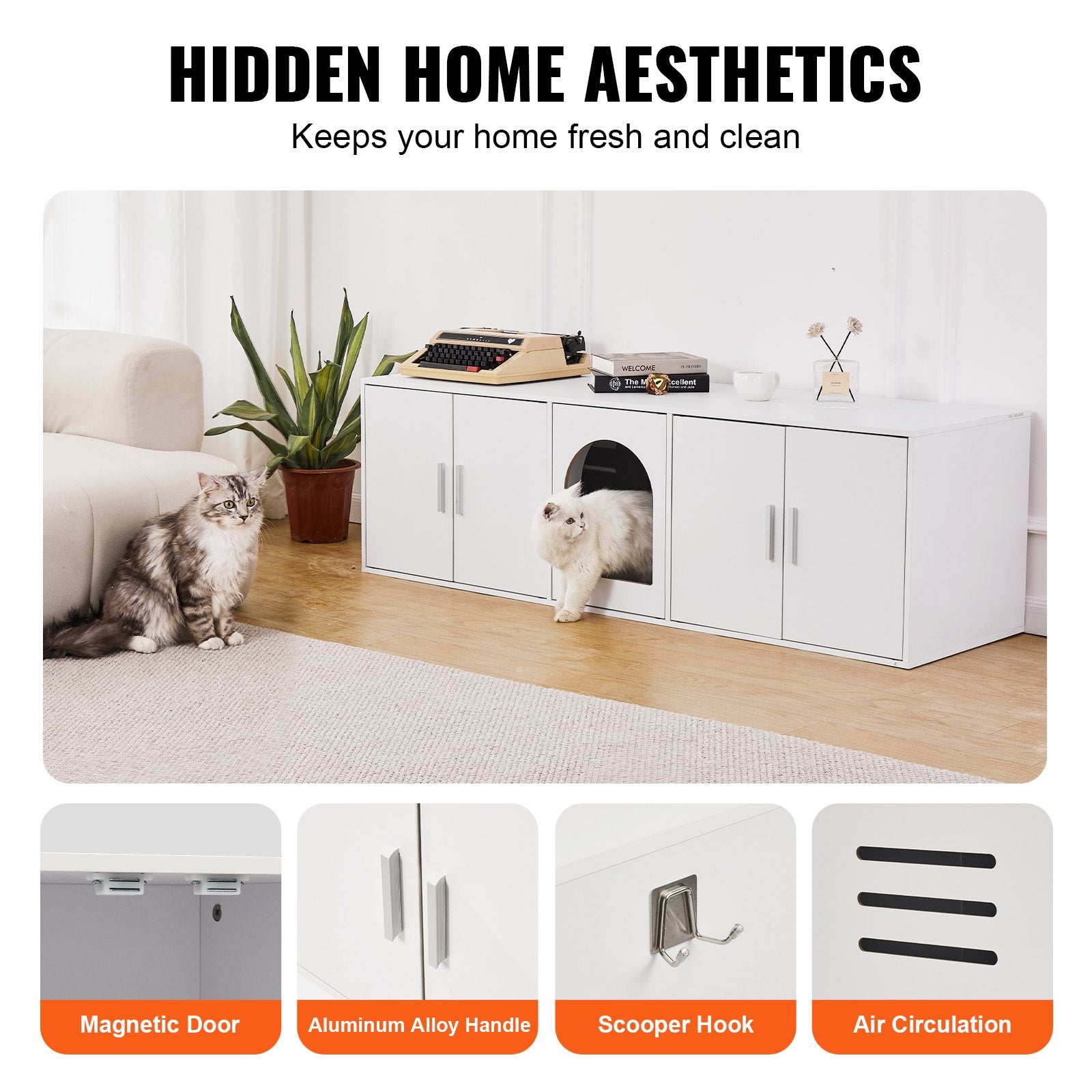 Cat Litter Box Enclosure Wooden Litter Box Furniture Hidden 57.9" White V952-JSDMMSPWQ57IKZ26TV0