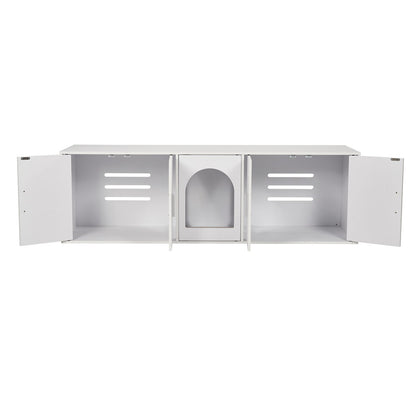 Cat Litter Box Enclosure Wooden Litter Box Furniture Hidden 57.9" White V952-JSDMMSPWQ57IKZ26TV0