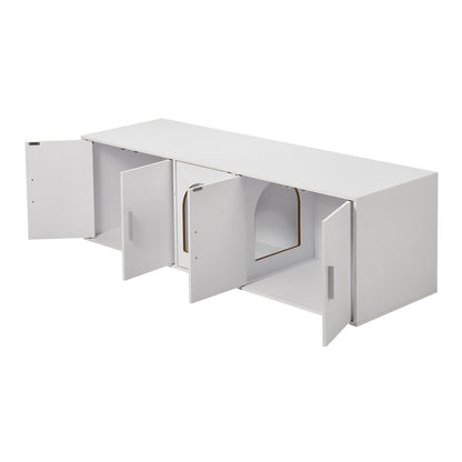 Cat Litter Box Enclosure Wooden Litter Box Furniture Hidden 57.9" White V952-JSDMMSPWQ57IKZ26TV0