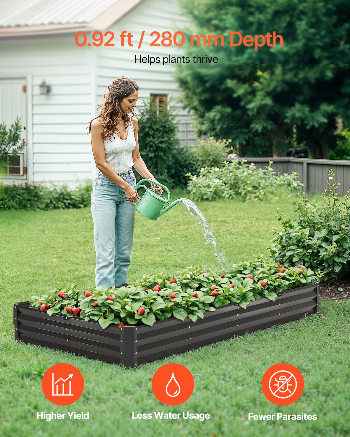 Metal Raised Garden Bed, 8 x 4 x 1 ft Outdoor Galvanized Planter Box, with Open Bottom, Large Planter Raised V952-JSFXZZC841FT6MVQ8V0