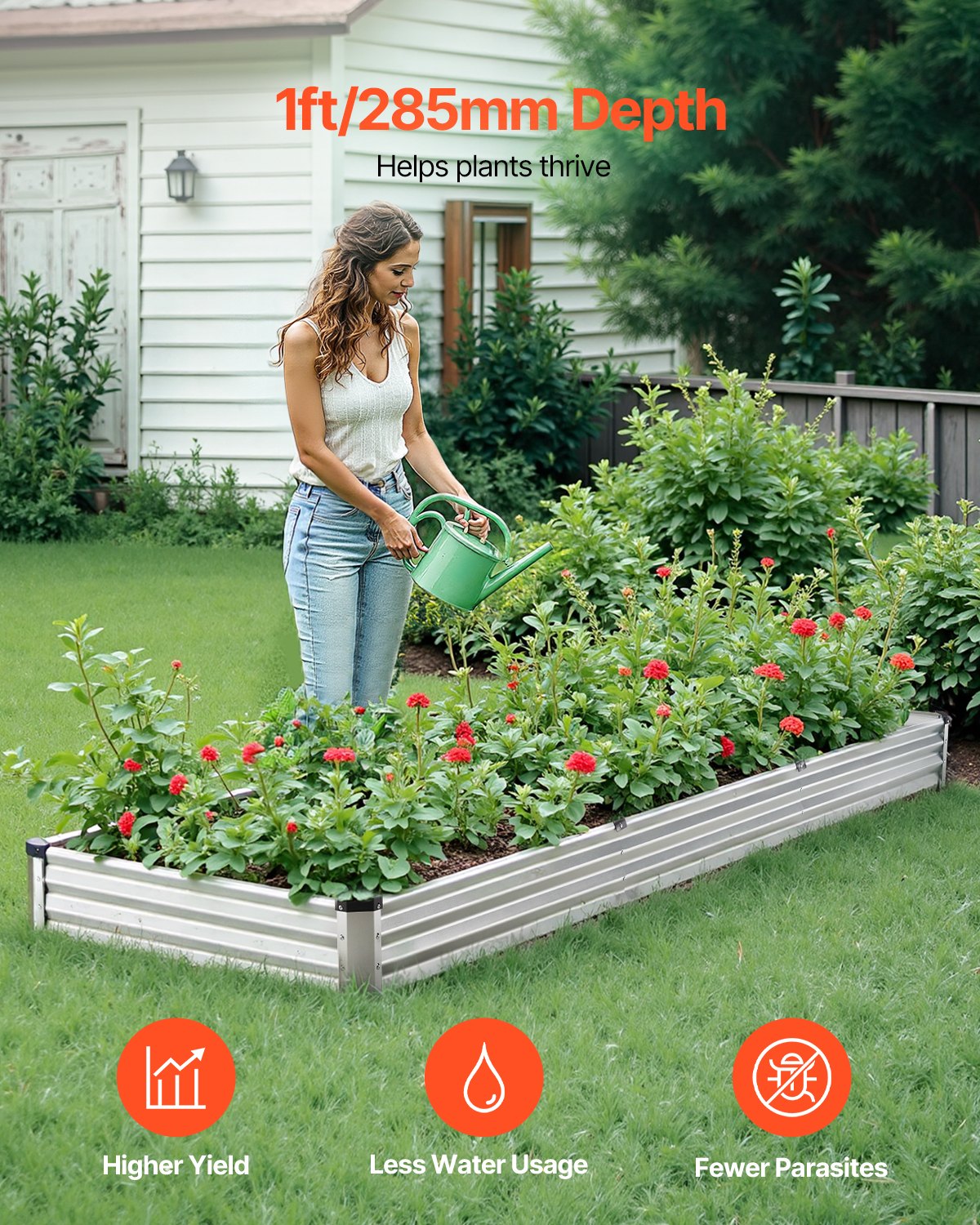 Metal Raised Garden Bed, 12 x 4 x 1 ft Outdoor Galvanized Planter Box, with Open Bottom, Large Planter Raised V952-JSFXZZCZFXDXNWRELV0