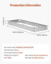 Metal Raised Garden Bed, 12 x 4 x 1 ft Outdoor Galvanized Planter Box, with Open Bottom, Large Planter Raised V952-JSFXZZCZFXDXNWRELV0