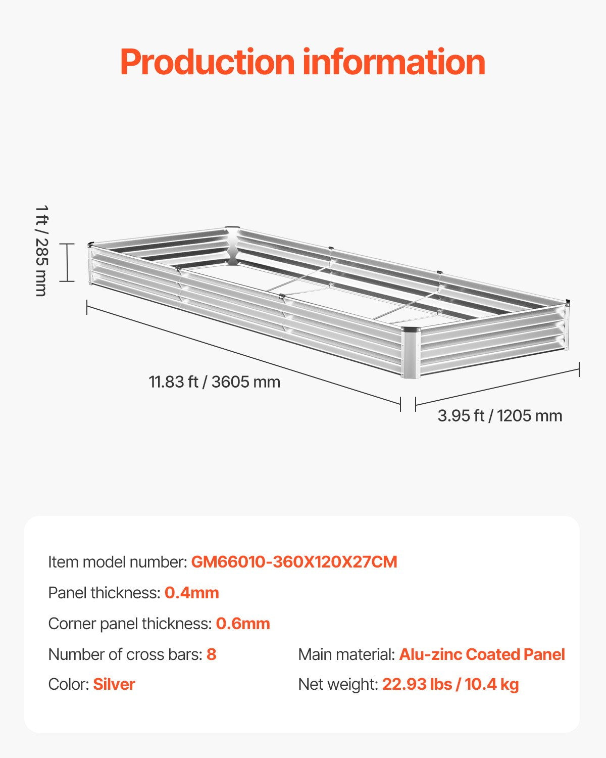 Metal Raised Garden Bed, 12 x 4 x 1 ft Outdoor Galvanized Planter Box, with Open Bottom, Large Planter Raised V952-JSFXZZCZFXDXNWRELV0