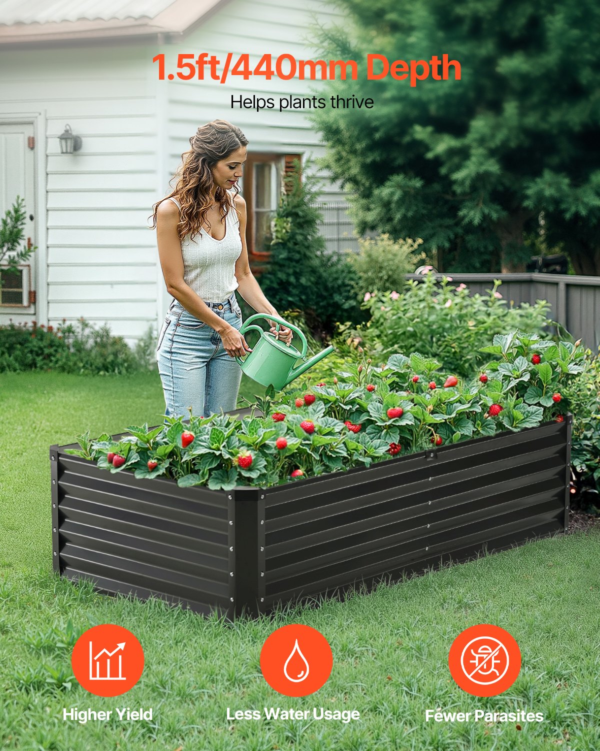 Metal Raised Garden Bed, 6 x 3 x 1.5 ft Outdoor Galvanized Planter Box, with Open Bottom, Large Planter V952-JSFXZZCZFXSHLZRC4V0