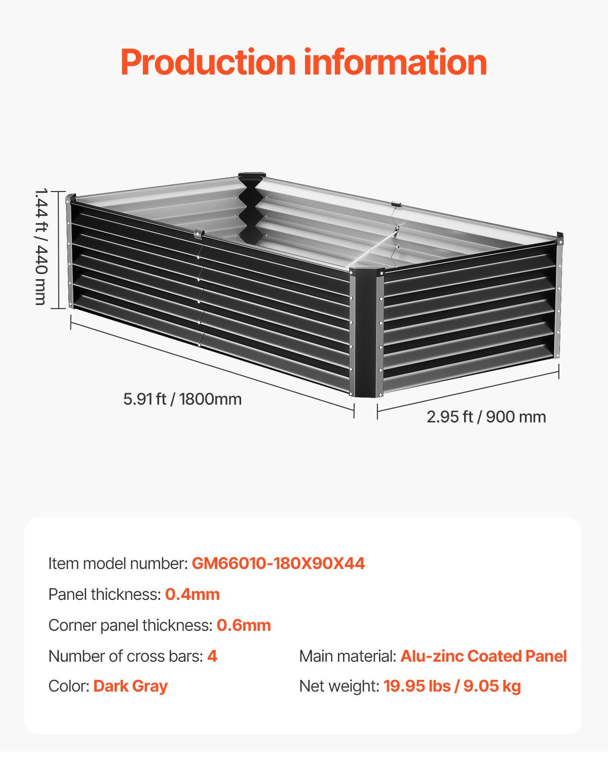 Metal Raised Garden Bed, 6 x 3 x 1.5 ft Outdoor Galvanized Planter Box, with Open Bottom, Large Planter V952-JSFXZZCZFXSHLZRC4V0
