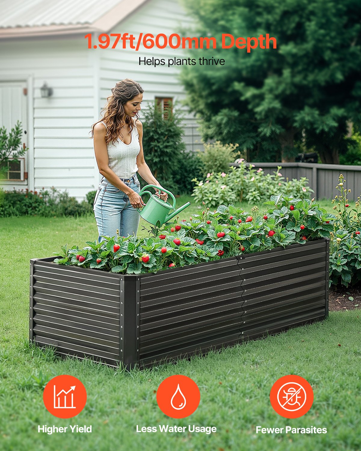 Metal Raised Garden Bed, 6 x 3 x 2 ft Outdoor Galvanized Planter Box, with Open Bottom, Large Planter Raised V952-JSFXZZCZFXSLG0SR1V0