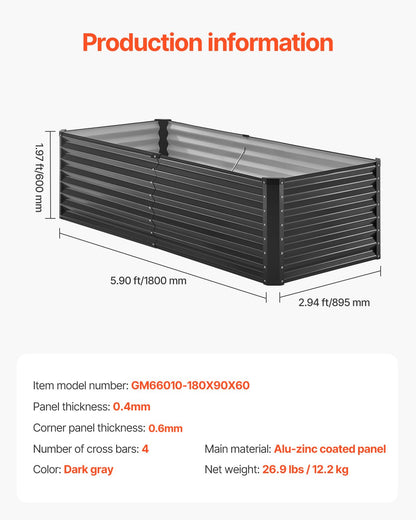 Metal Raised Garden Bed, 6 x 3 x 2 ft Outdoor Galvanized Planter Box, with Open Bottom, Large Planter Raised V952-JSFXZZCZFXSLG0SR1V0