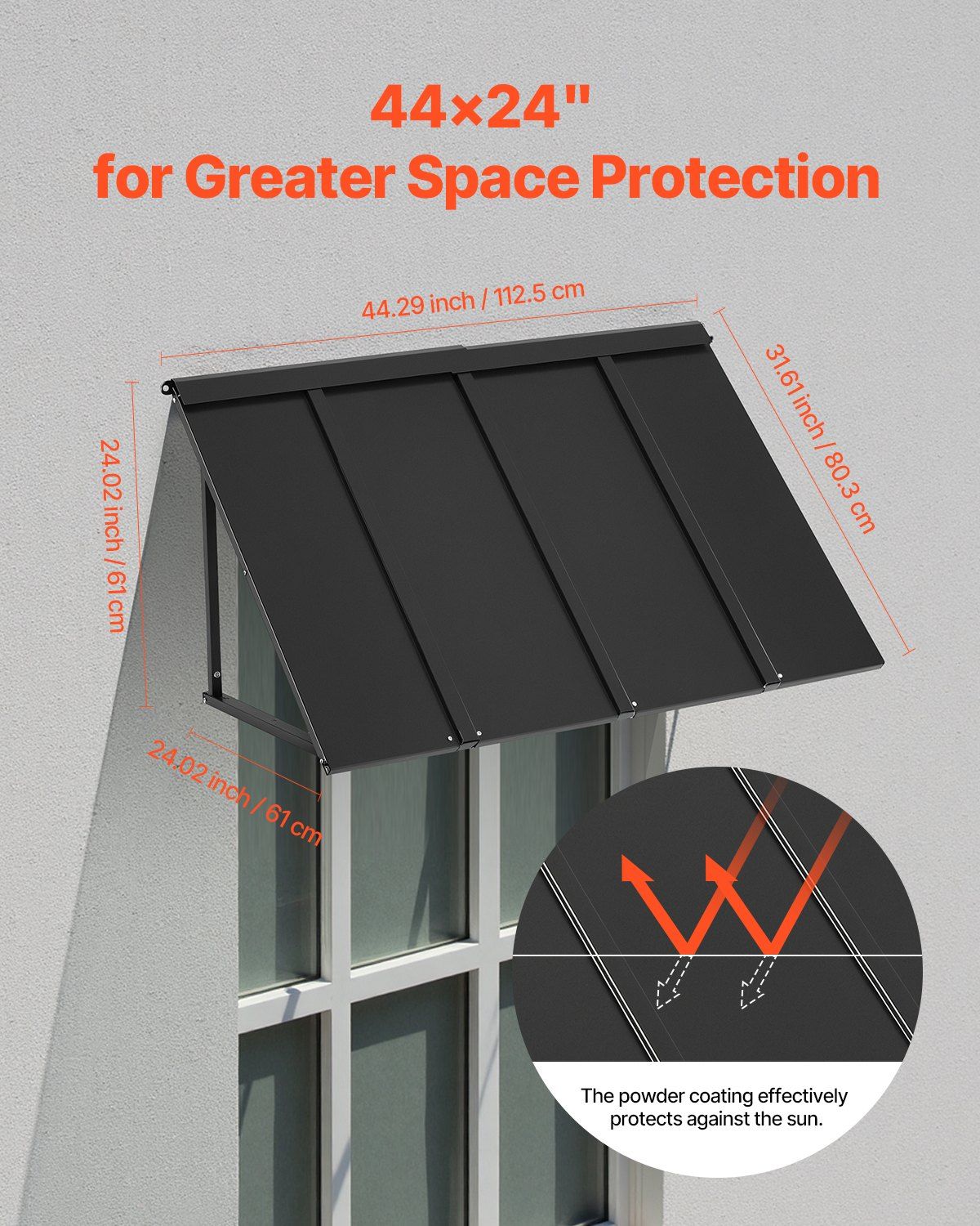 Fixed Metal Awning 1125 x 610 mm, Window Awning Door Canopy, Stable Triangle Steel Frame Awnings for Doors V952-JSGDSZYP44INH0EP0V0
