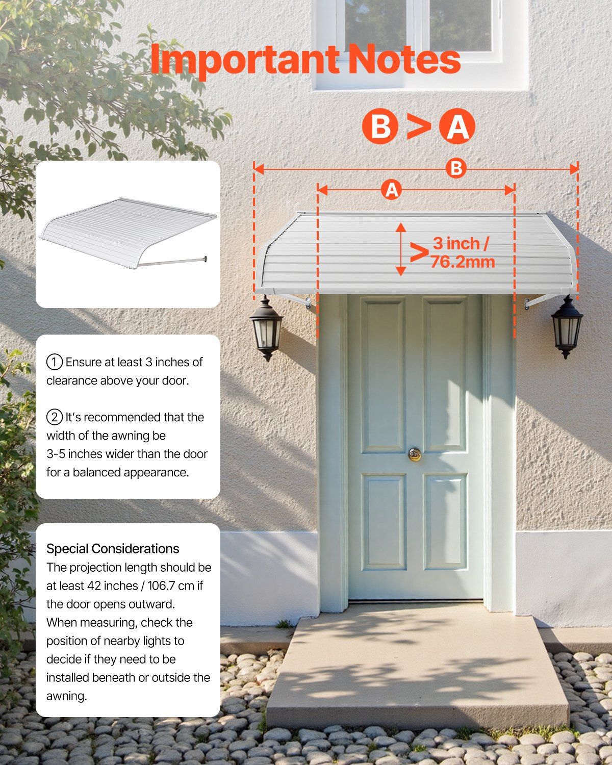 Aluminum Awning 1219 x 1066 mm, Durable Window Awning Door Canopy, Lightweight and Stable Aluminum Exterior V952-JSGDSZYP48IN8SUGTV0