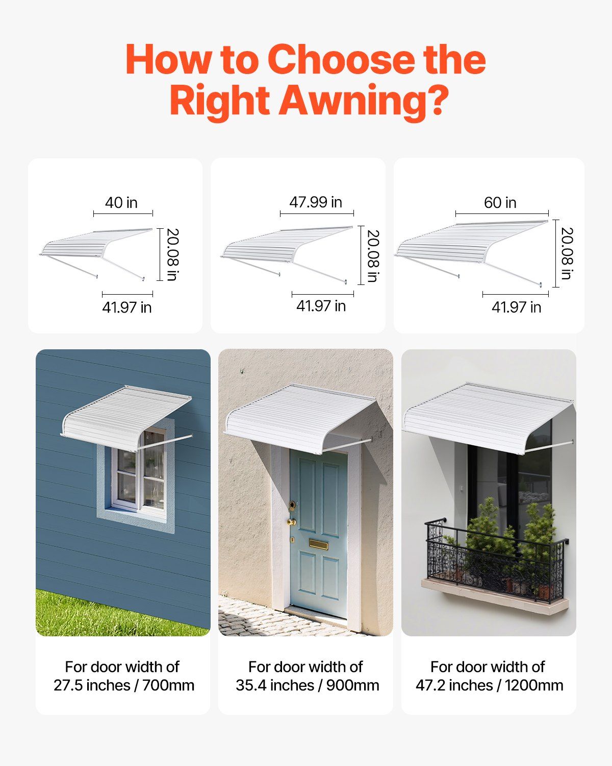 Aluminum Awning 1219 x 1066 mm, Durable Window Awning Door Canopy, Lightweight and Stable Aluminum Exterior V952-JSGDSZYP48IN8SUGTV0