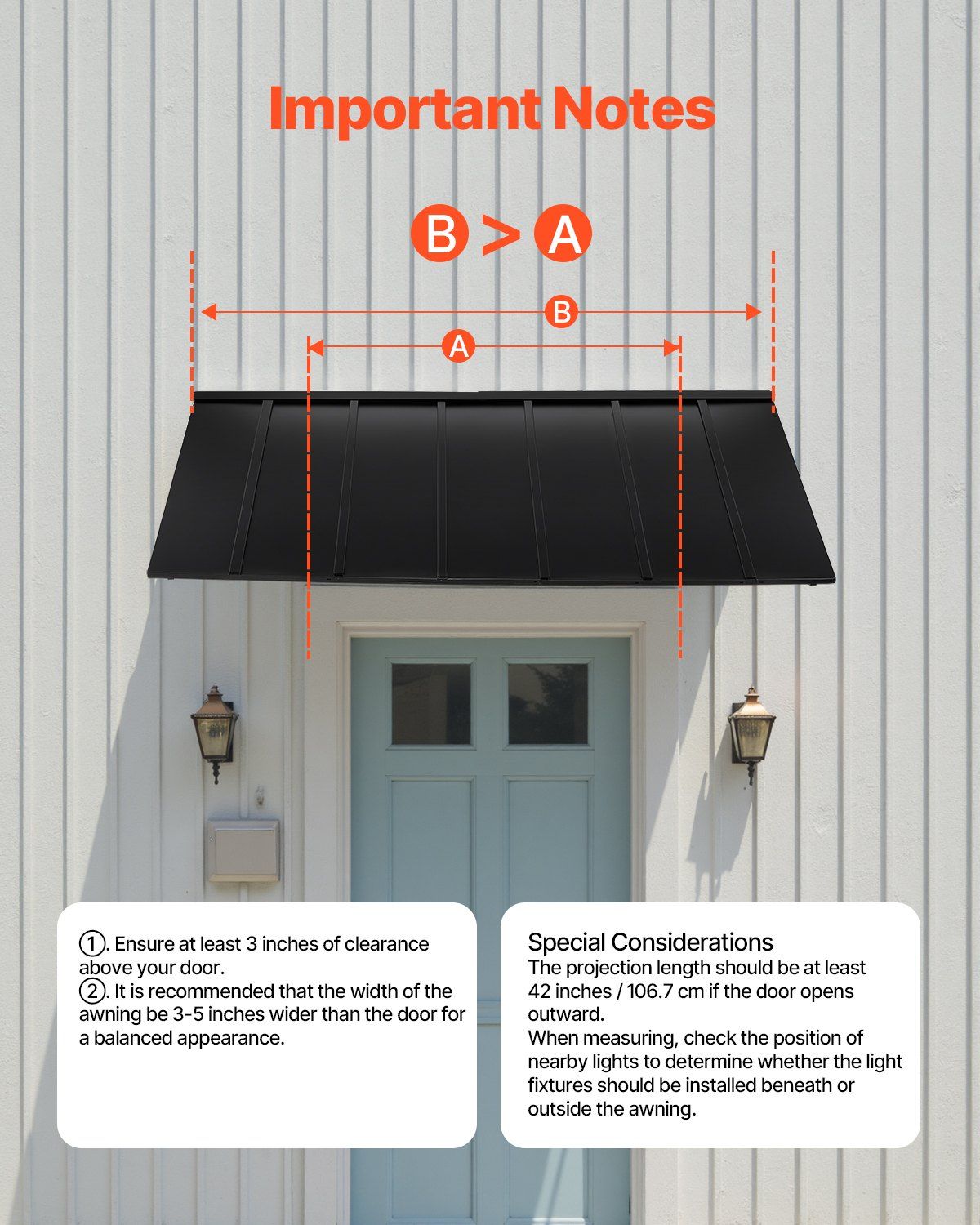 Fixed Metal Awning 2032 x 910 mm, Window Awning Door Canopy, Stable Triangle Steel Frame Exterior Awnings V952-JSGDSZYP80IN4NSY3V0