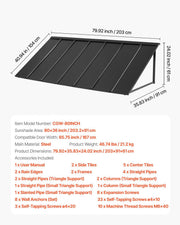 Fixed Metal Awning 2032 x 910 mm, Window Awning Door Canopy, Stable Triangle Steel Frame Exterior Awnings V952-JSGDSZYP80IN4NSY3V0