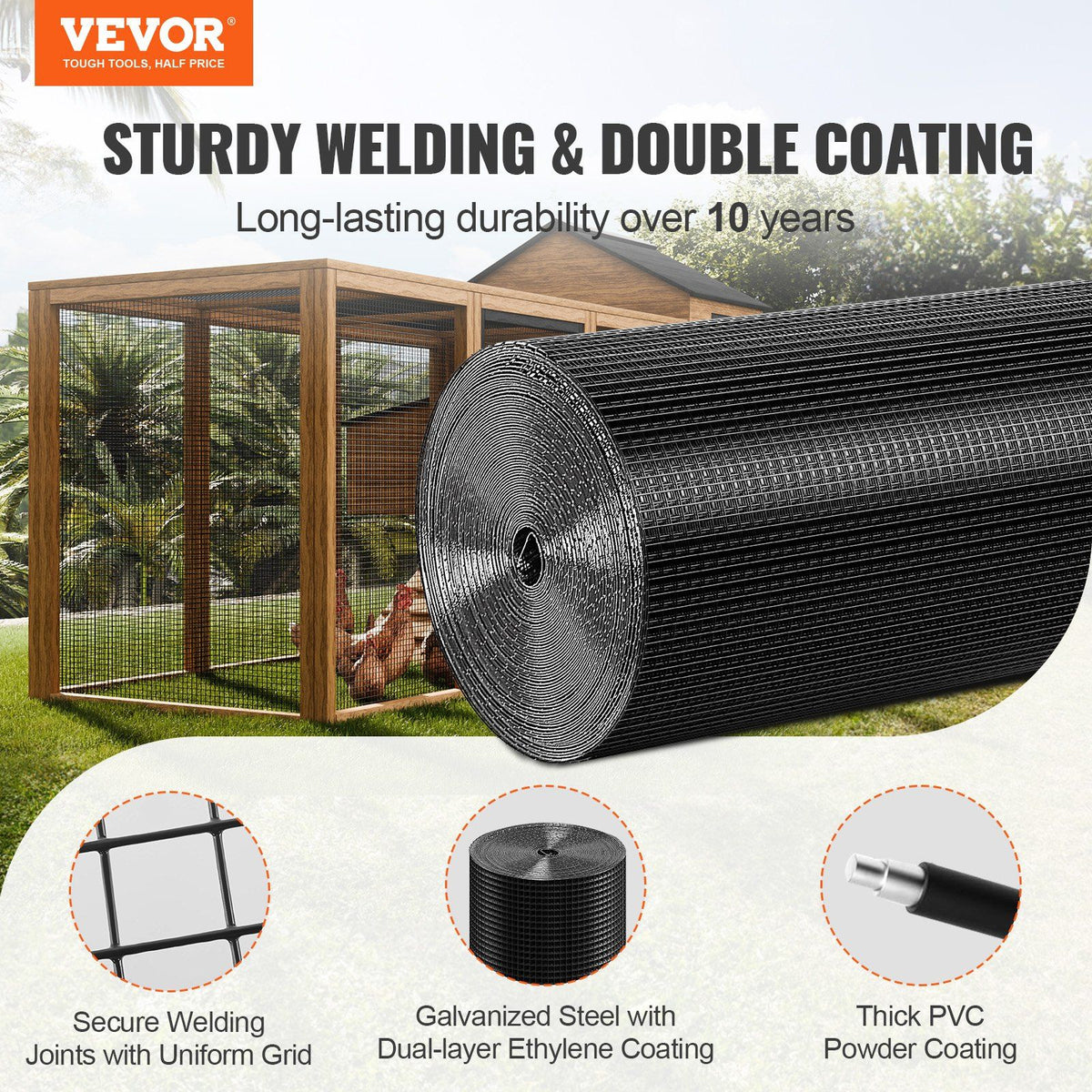 Hardware Cloth, 24'' x 100' Galvanized Wire Mesh Roll, 19 Gauge Chicken Wire Fence Roll, Vinyl Coating Metal V952-JSGSWL24IN10UVQ61V0