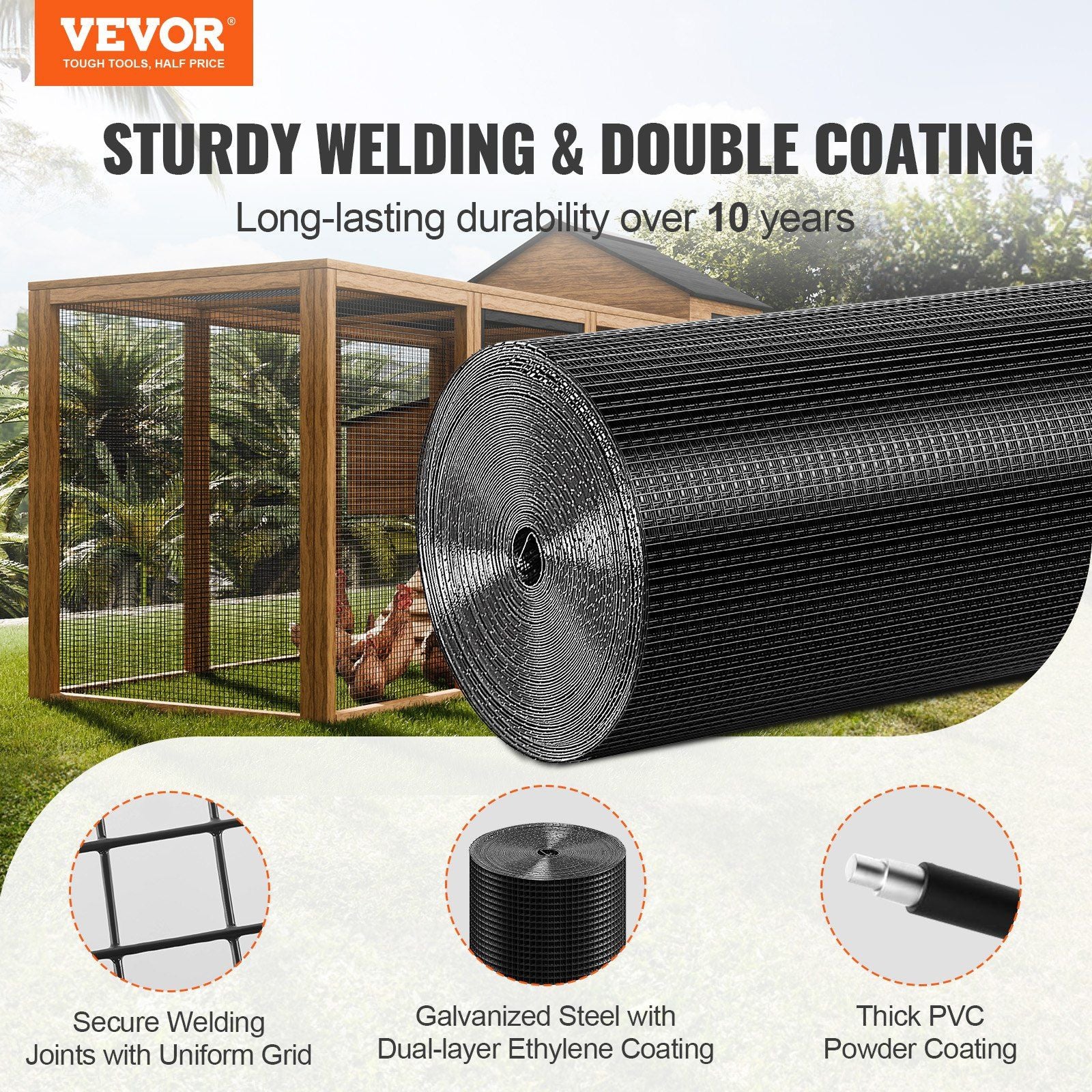 Hardware Cloth, 24'' x 100' Galvanized Wire Mesh Roll, 19 Gauge Chicken Wire Fence Roll, Vinyl Coating Metal V952-JSGSWL24IN10UVQ61V0