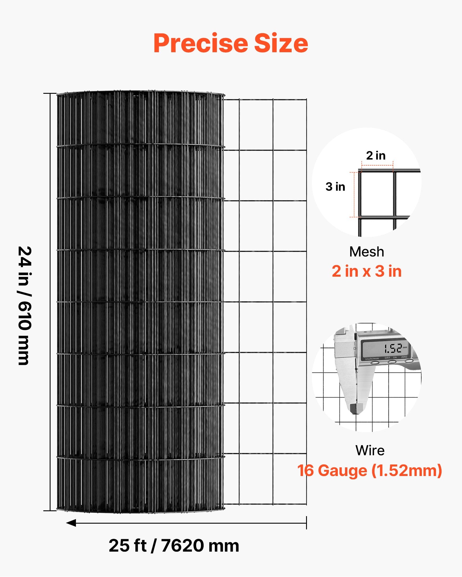 Hardware Cloth 61cm x 7.62m, 2 x 3 in Mesh 16 Gauge Galvanized Wire Mesh Roll, Weather-Resistant Vinyl Coated V952-JSGSWL24IN253TZQD001V0