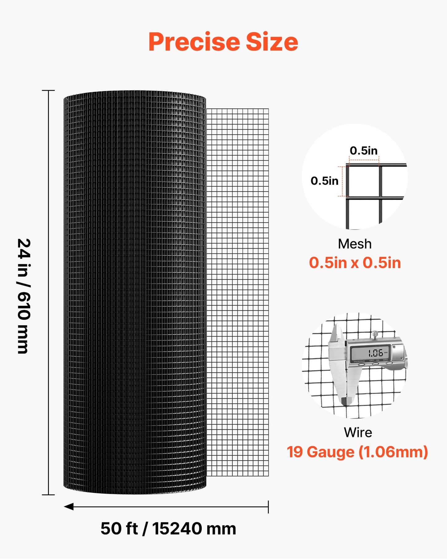 Hardware Cloth 61cm x 15.2m, 1/2 in 19 Gauge Galvanized Wire Mesh Roll, Weather-Resistant Vinyl Coated V952-JSGSWL24IN500FOIS001V0