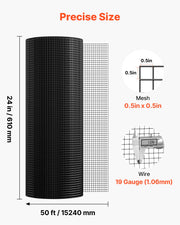 Hardware Cloth 61cm x 15.2m, 1/2 in 19 Gauge Galvanized Wire Mesh Roll, Weather-Resistant Vinyl Coated V952-JSGSWL24IN500FOIS001V0