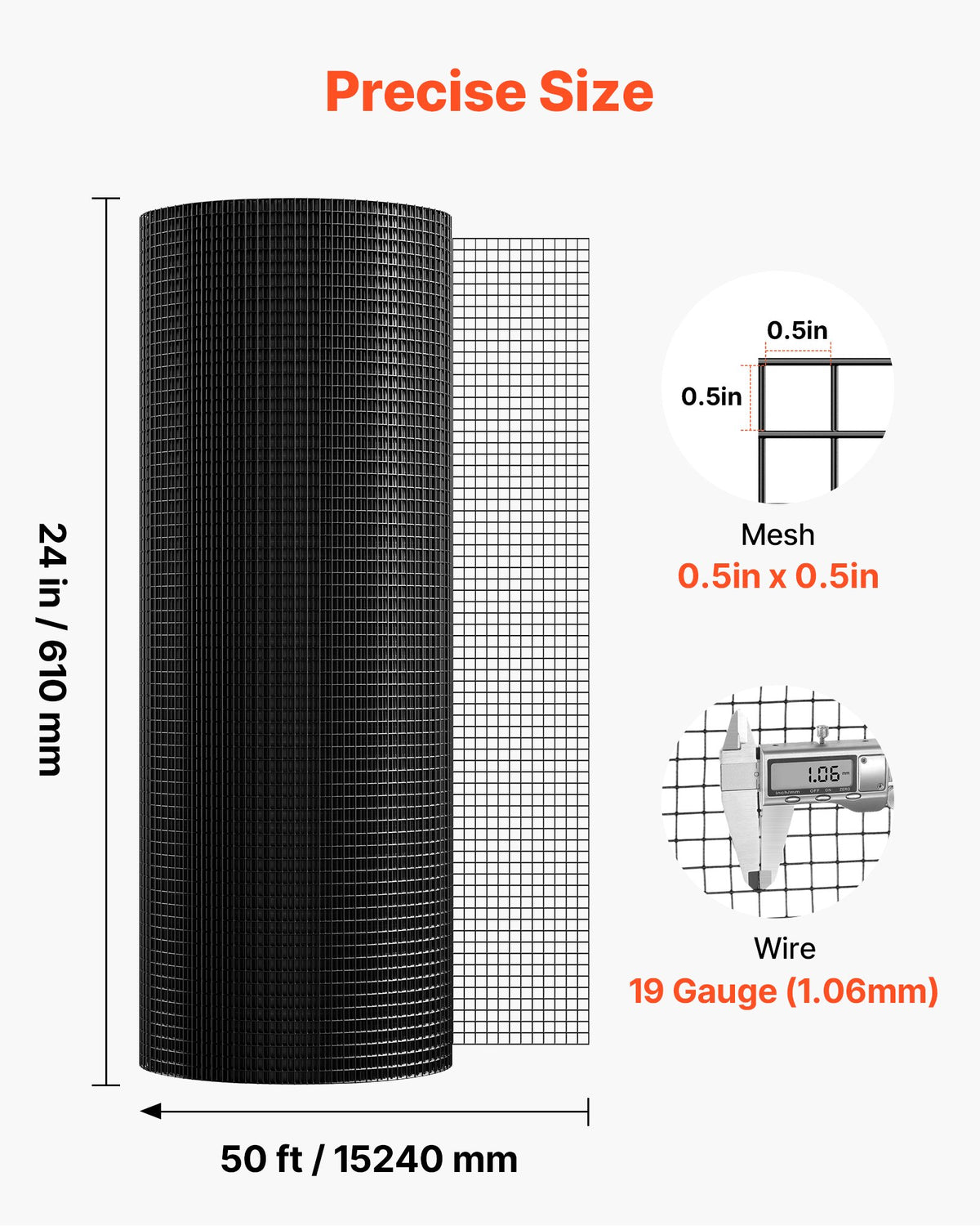 Hardware Cloth 61cm x 15.2m, 1/2 in 19 Gauge Galvanized Wire Mesh Roll, Weather-Resistant Vinyl Coated V952-JSGSWL24IN500FOIS001V0