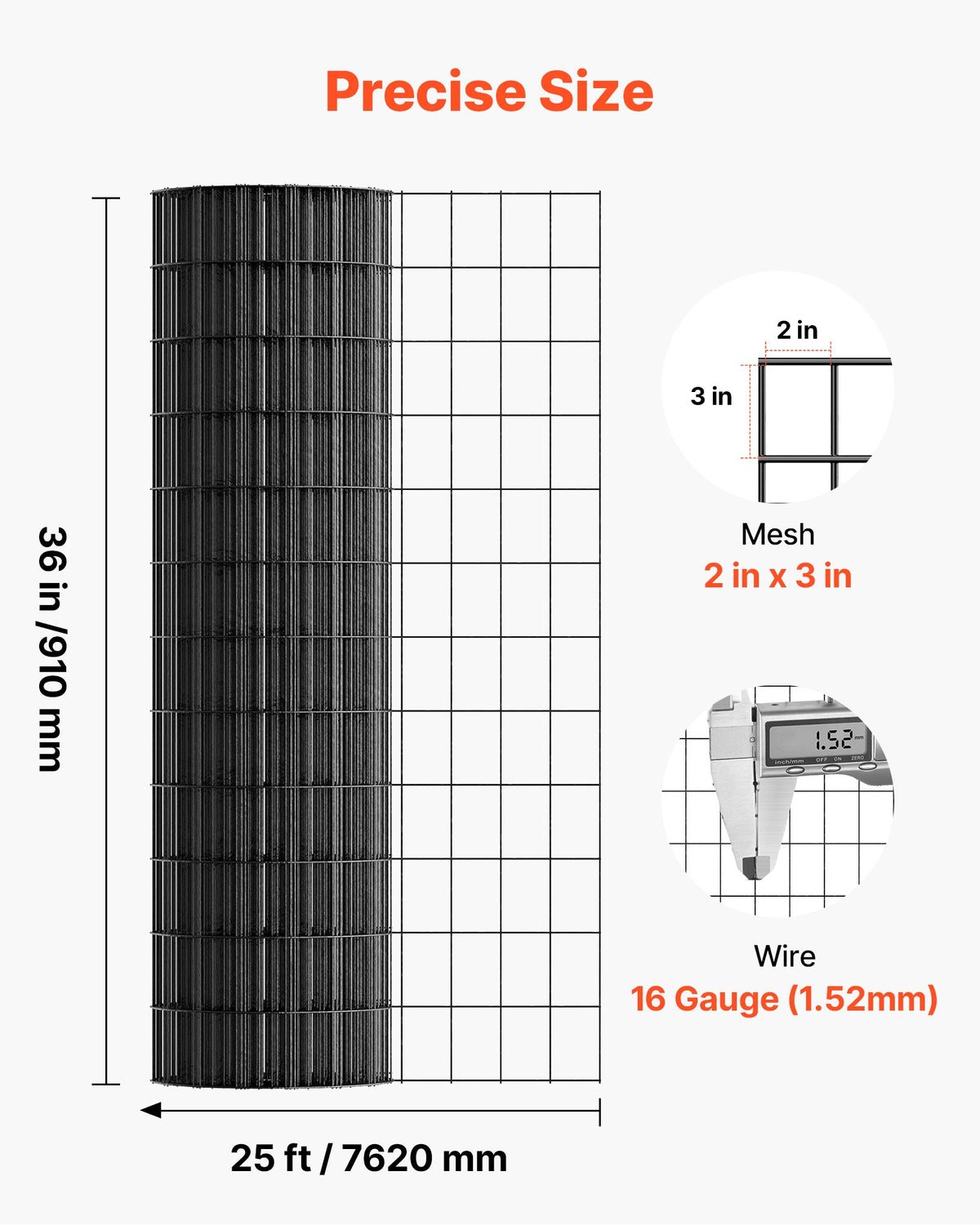 Hardware Cloth 91cm x 7.62m, 2 x 3 in Mesh 16 Gauge Galvanized Wire Mesh Roll, Weather-Resistant Vinyl Coated V952-JSGSWL36IN25XEAQ5001V0