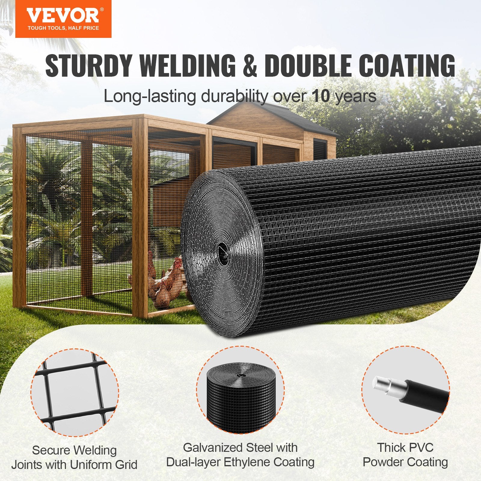 Hardware Cloth, 36'' x 50' Galvanized Wire Mesh Roll, 19 Gauge Chicken Wire Fence Roll, Vinyl Coating Metal V952-JSGSWL36IN50CDRB2V0