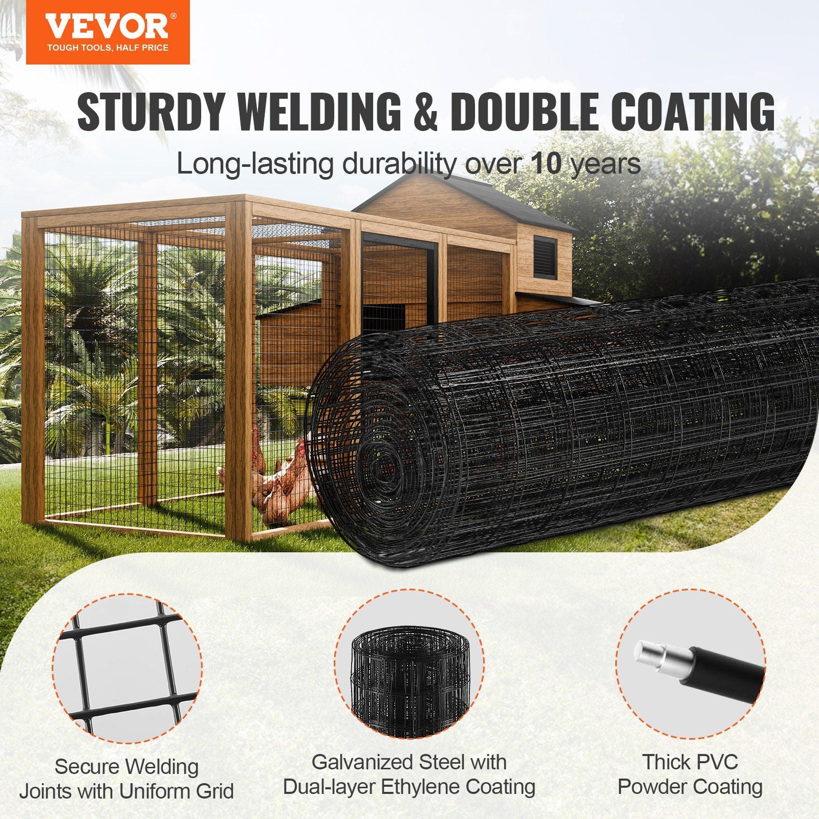 Hardware Cloth, 36'' x 50' Galvanized Wire Mesh Roll, 16 Gauge Chicken Wire Fence Roll, Vinyl Coating Metal V952-JSGSWL36IN50LQ843V0