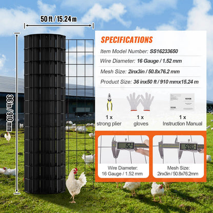 Hardware Cloth, 36'' x 50' Galvanized Wire Mesh Roll, 16 Gauge Chicken Wire Fence Roll, Vinyl Coating Metal V952-JSGSWL36IN50LQ843V0