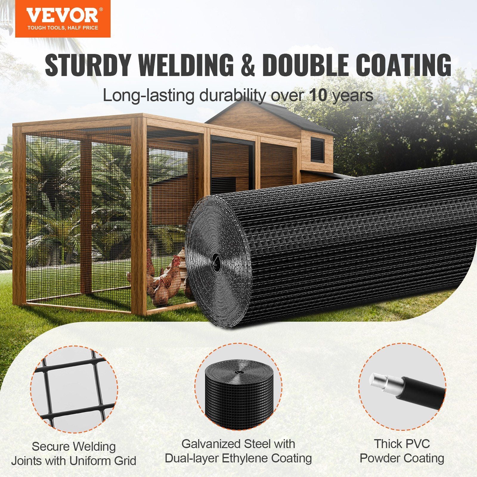 Hardware Cloth, 48'' x 50' Galvanized Wire Mesh Roll, 19 Gauge Chicken Wire Fence Roll, Vinyl Coating Metal V952-JSGSWL48IN50LQO4LV0