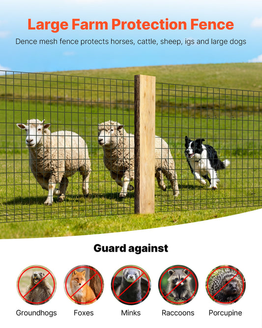 Farm Fence, 122cm x 15.2m, 2 x 4 in Mesh 14 Gauge Galvanized Steel Wire Fencing for Cattle, Hog & Sheep , V952-JSGSWL48IN50UQH44001V0